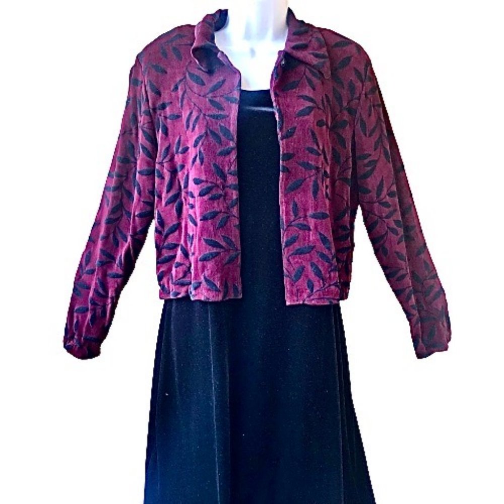 Carol Anderson Vintage Black Sleeveless Velvet Long Dress with Floral Jacket - Picture 5 of 15